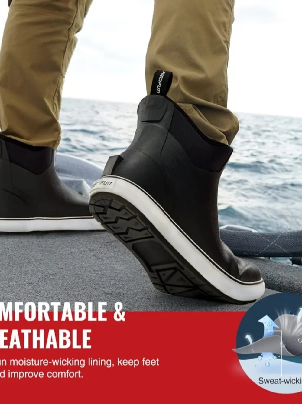 Piscifun Men’ s Deck Boots, Waterproof Fishing Rain Boots, Anti-Slip Rubber Boot